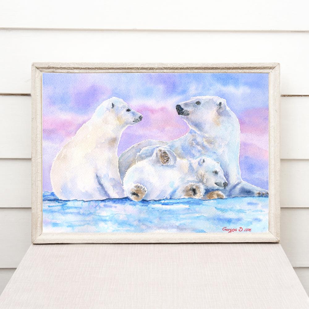 Print "Polar bears family" | Watercolor