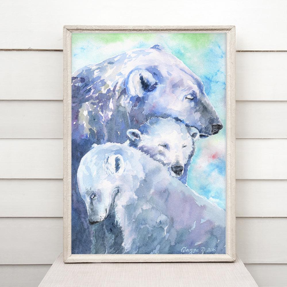 Print "Mother with polar bear cubs" | Watercolor