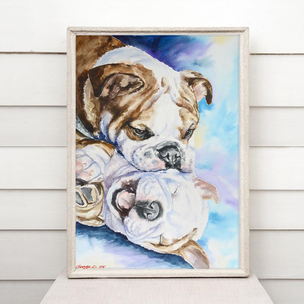 Print "English bulldogs family" | Watercolor