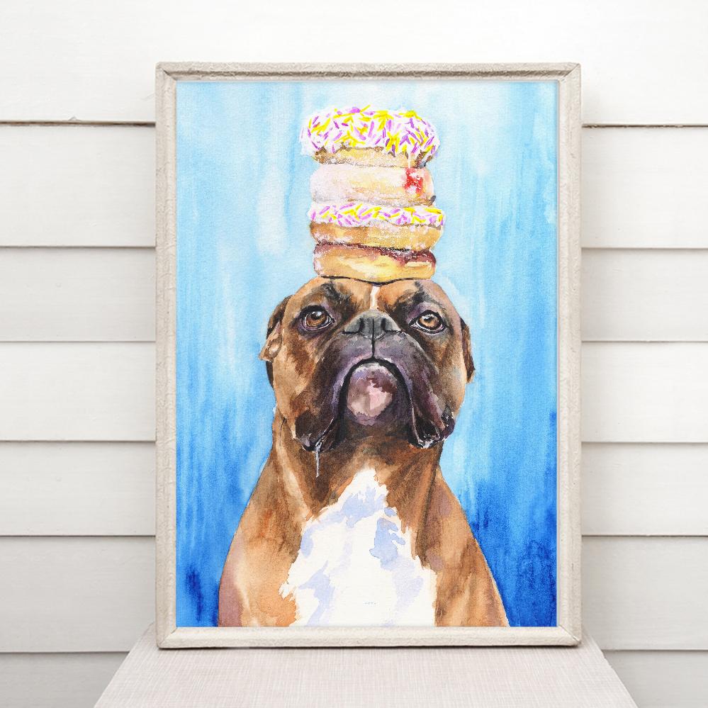 Print "Boxer and donut" | Watercolor