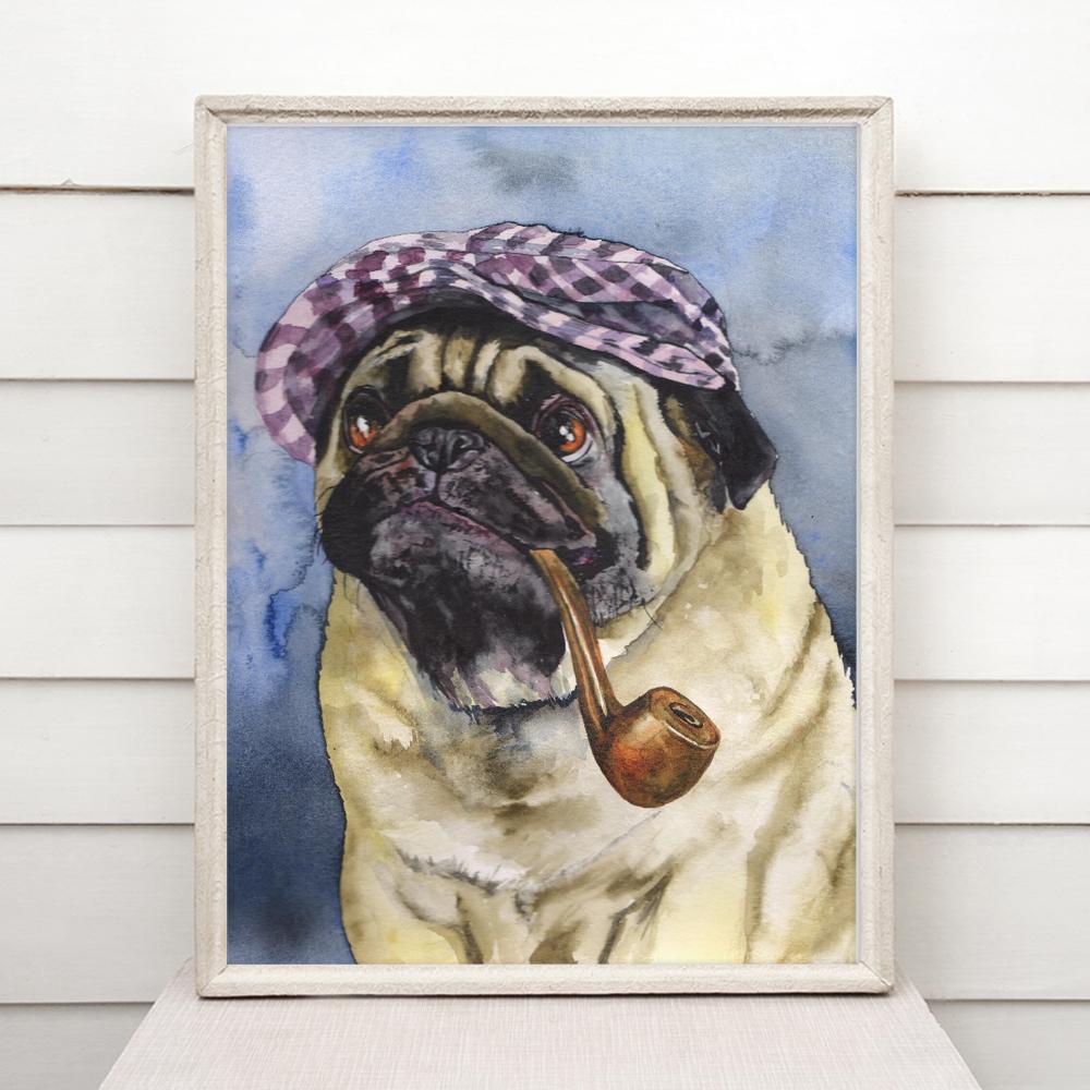 Print "Pug the sherlock" | Watercolor