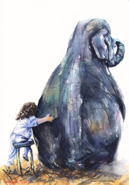 Print "Girl and Elephant" | Watercolor