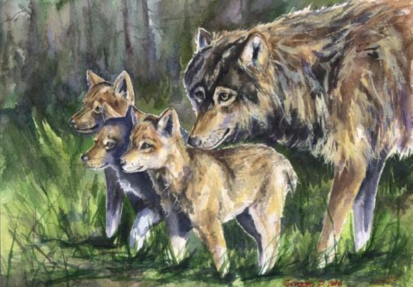 Print "Wolves family" | Watercolor