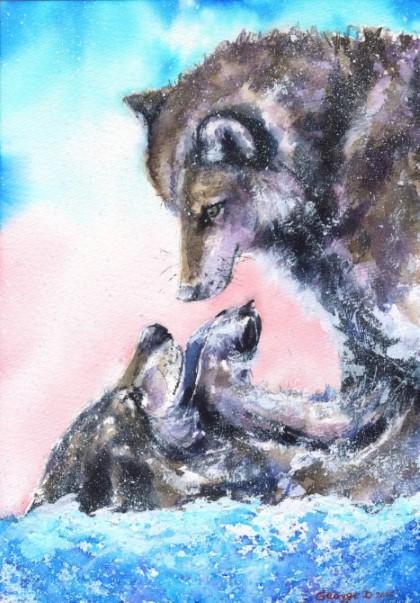 Print "Wolves love" | Watercolor