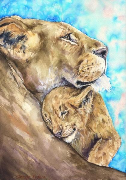 Print "Mother and her cub" | Watercolor