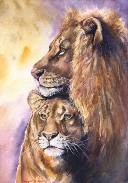 Print "Romantic lions" | Watercolor
