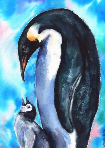 Print "Penguins family" | Watercolor