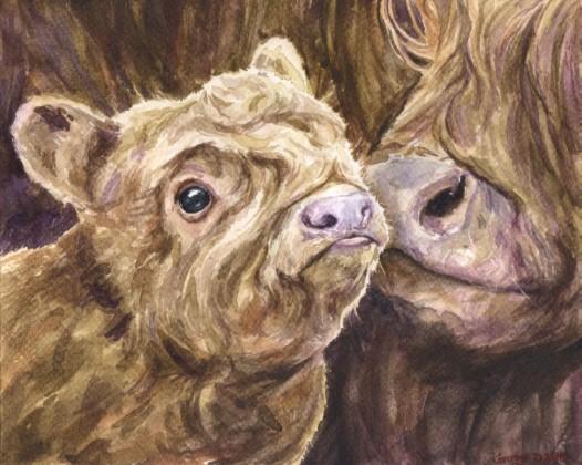 Print "Highland cattle family" | Watercolor
