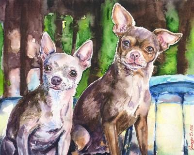Print "Two friends chihuahua" | Watercolor