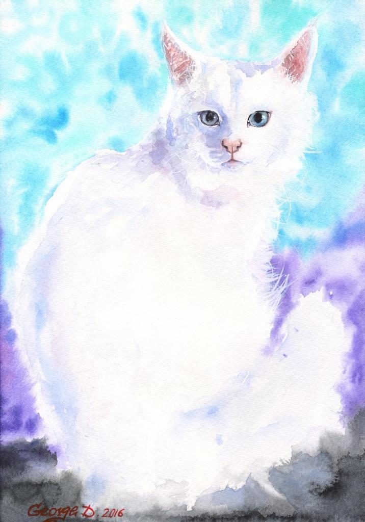 Print "Angora Cat" | Watercolor