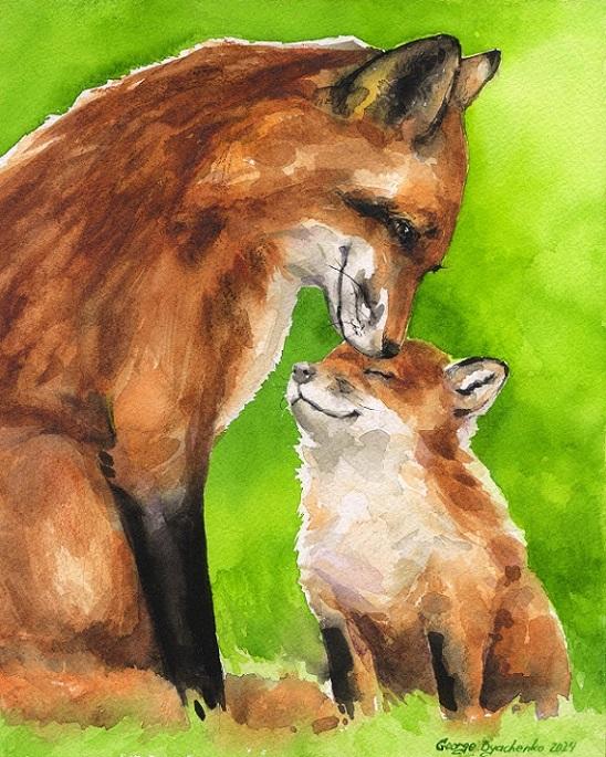 Print "Fox and her baby" | Watercolor