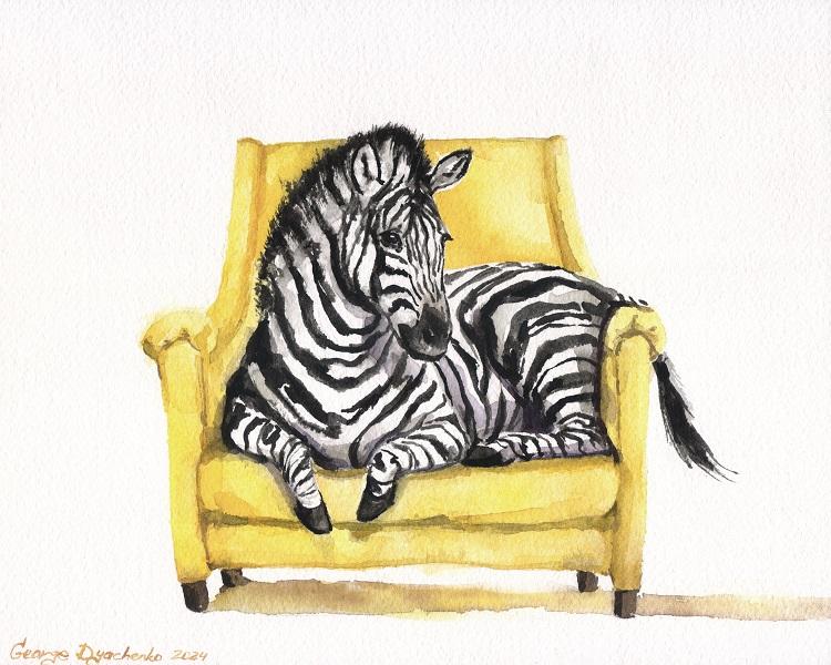 Print "Happy Zebra on chair" | Watercolor