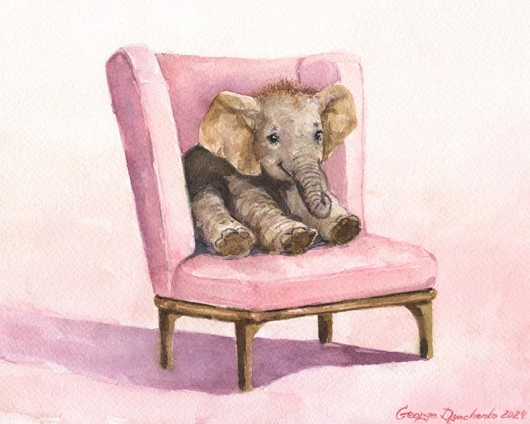 Print "Happy Little Elephant on chair" | Watercolor