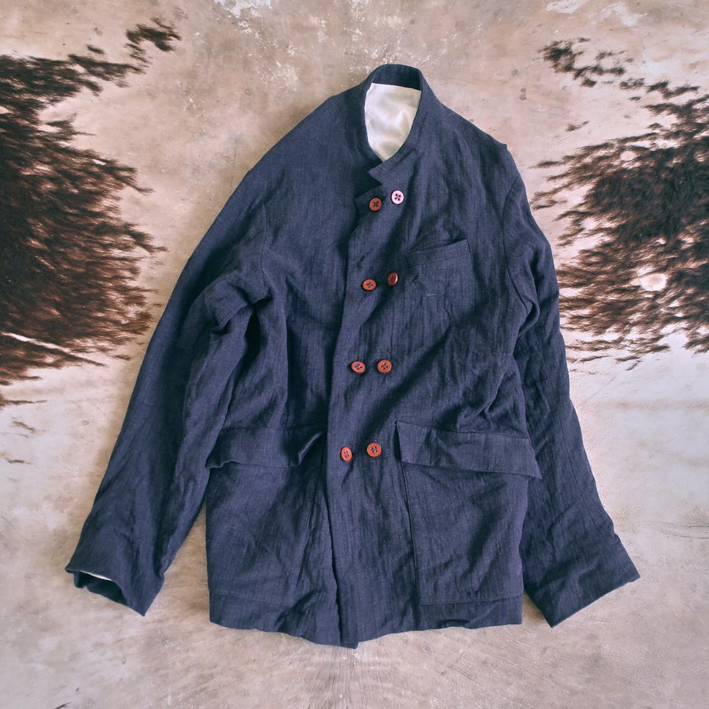 Basic jacket #4 in dark blue linen-cotton blend