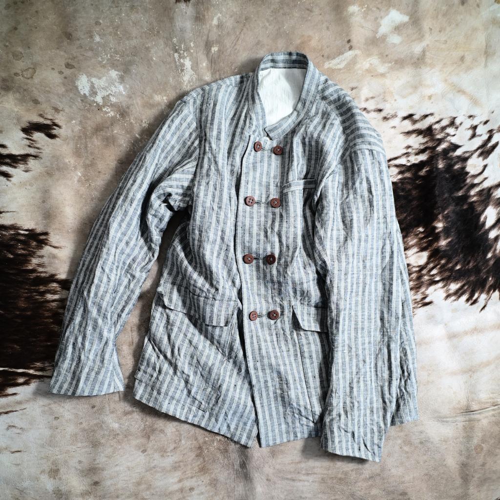 Basic jacket #4 in striped grey linen