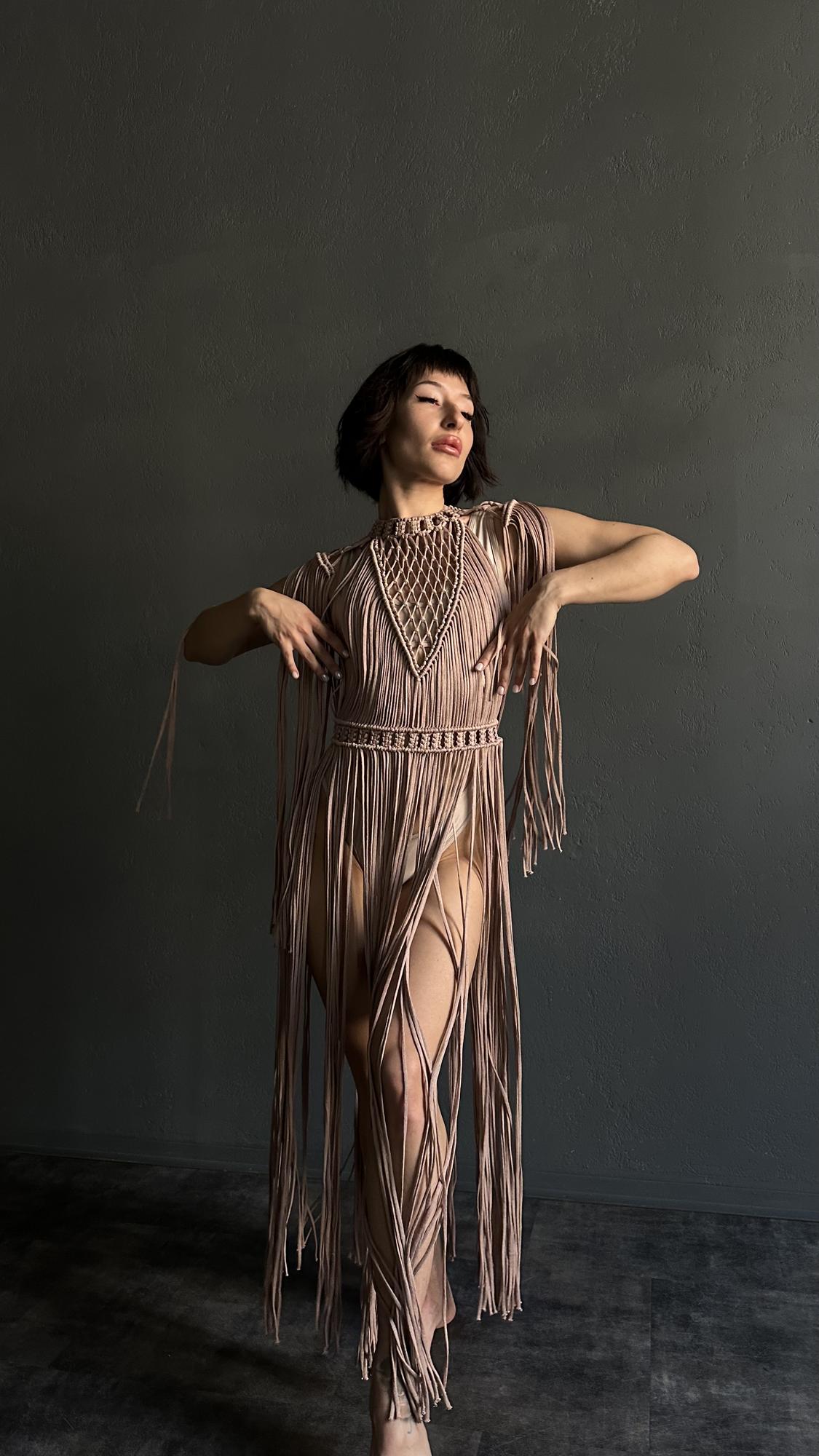 Платье макраме XS-S  пудра