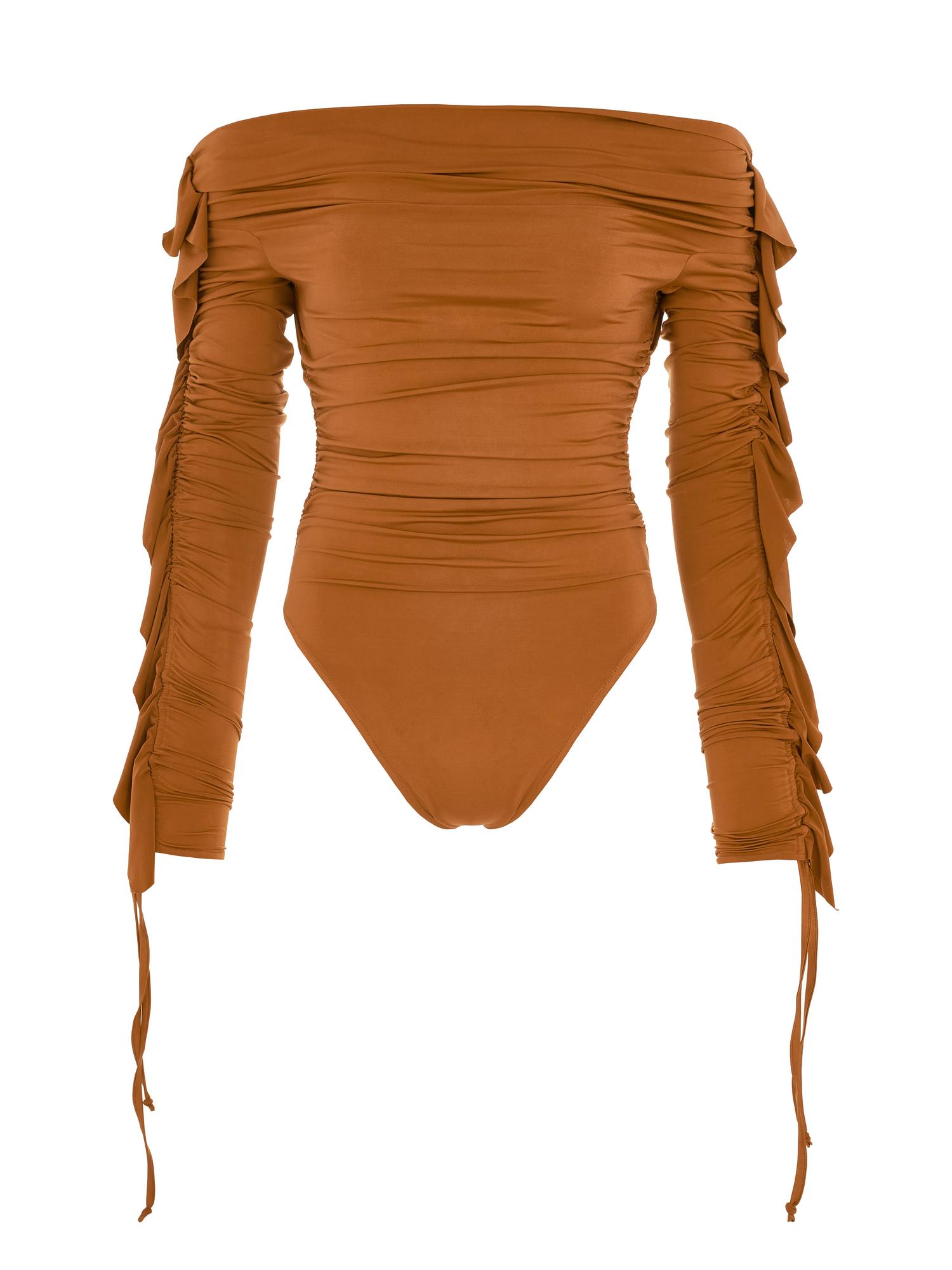 Боди из трикотажной вискозы охровое