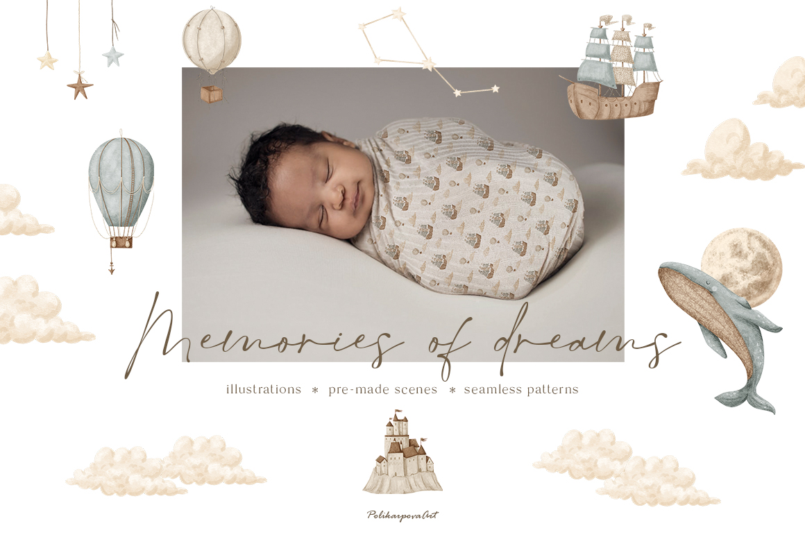 Collection "Memories of dreams" - children's illustrations and patterns