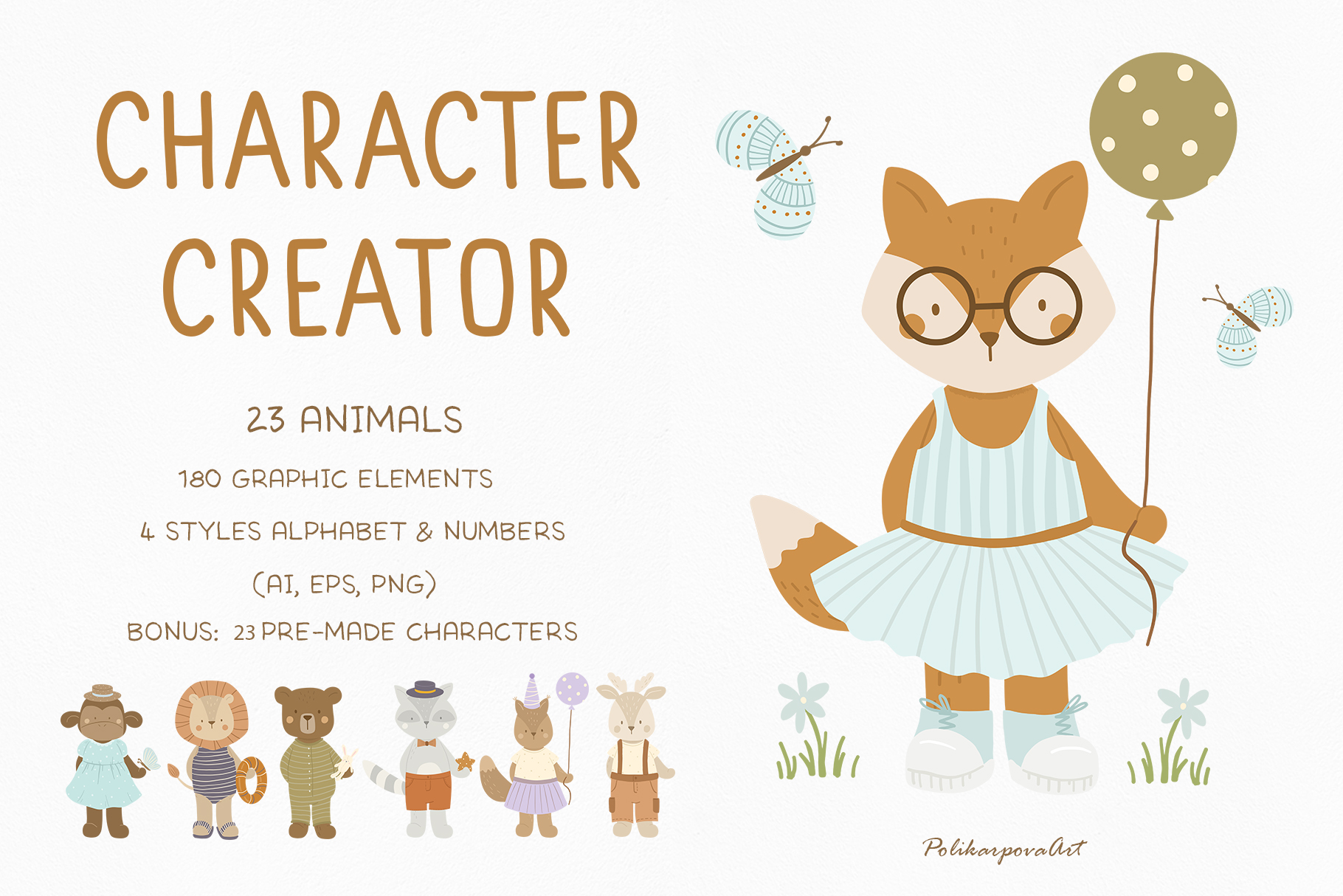 Character Creator (animals) - children's vector graphic illustrations