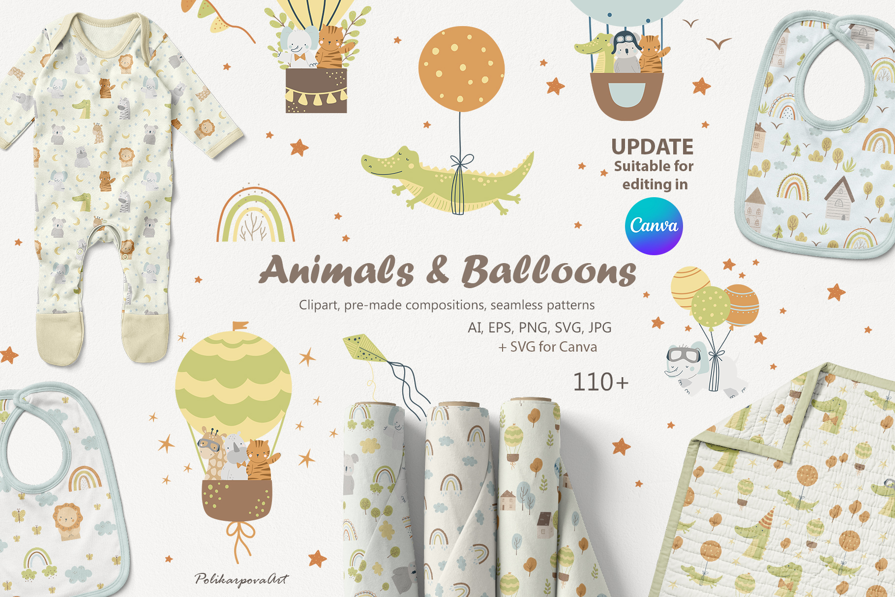 Vector collection "Animals and Balloons" - children's illustrations and patterns