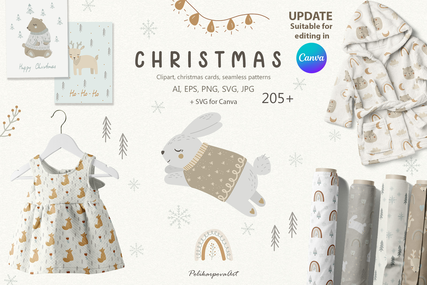 Vector collection "Christmas" - children's illustrations and seamless patterns