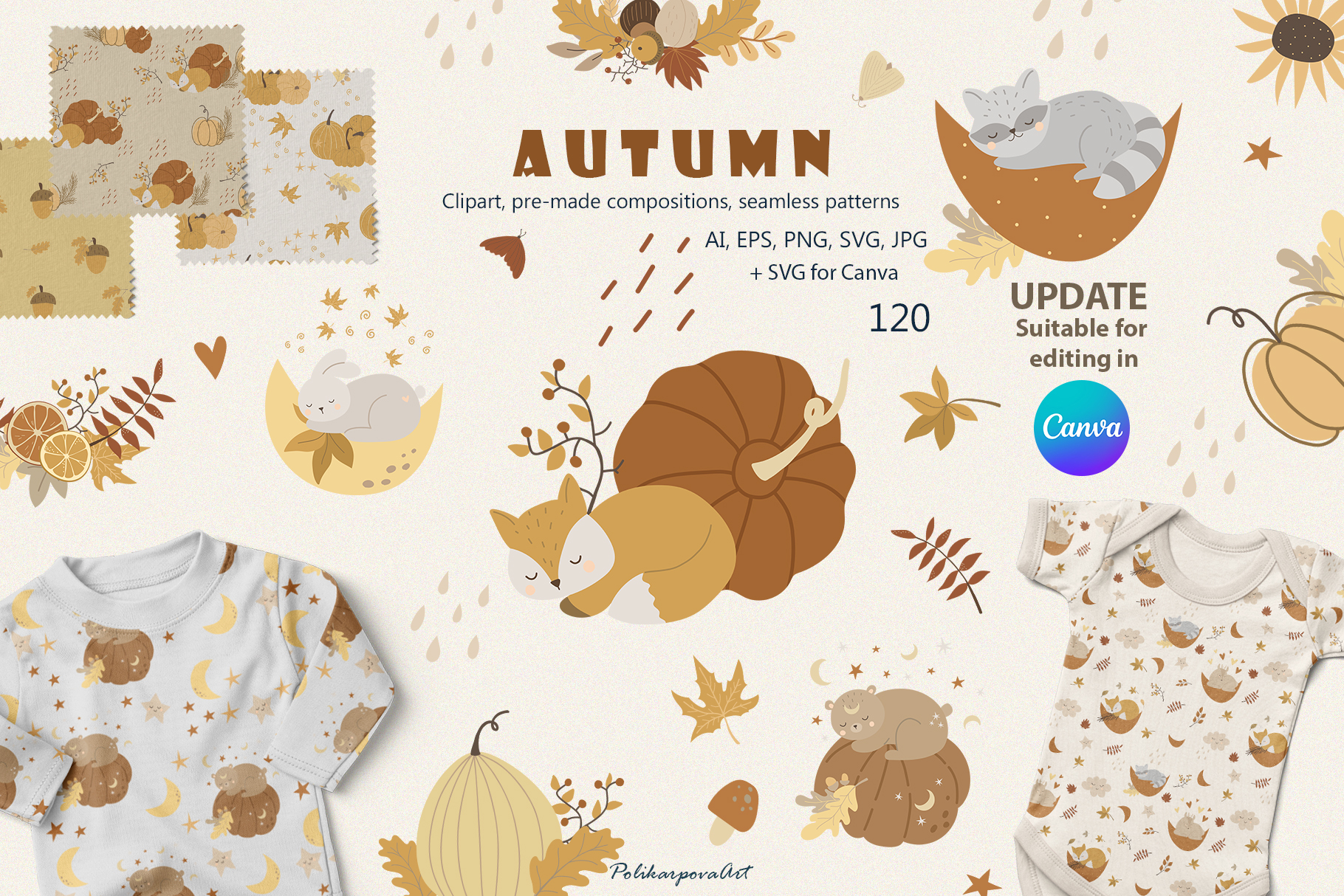 Vector collection "Autumn" - children's illustrations and seamless patterns