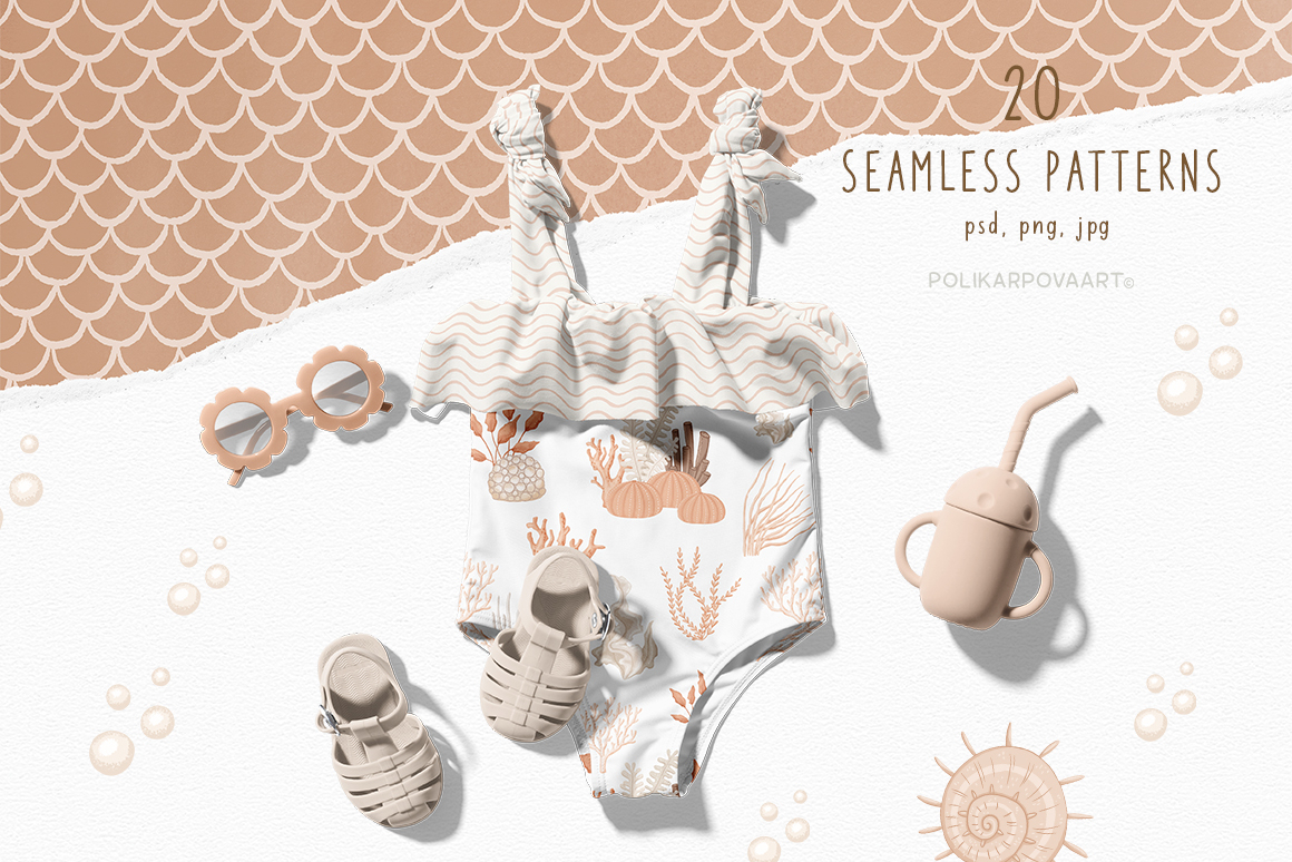Collection "Tiny mermaids" - baby illustrations and patterns