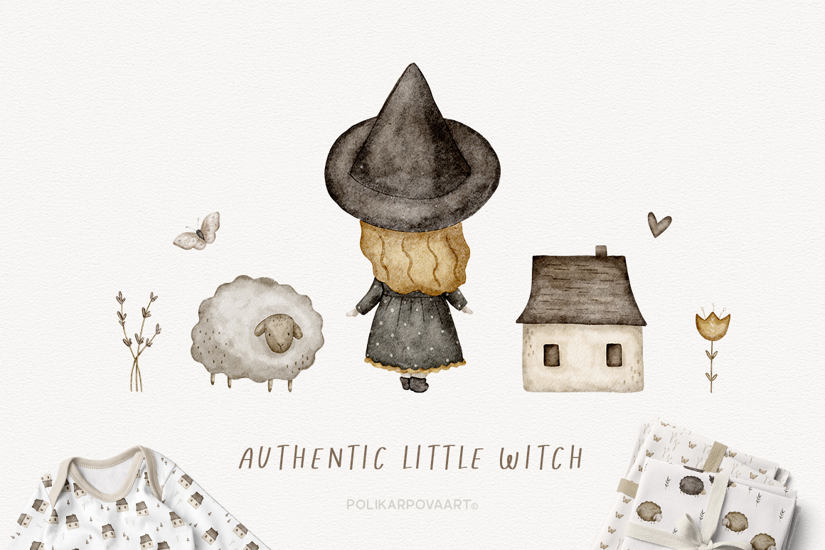 Collection "Authentic little witch" - children's illustrations and patterns