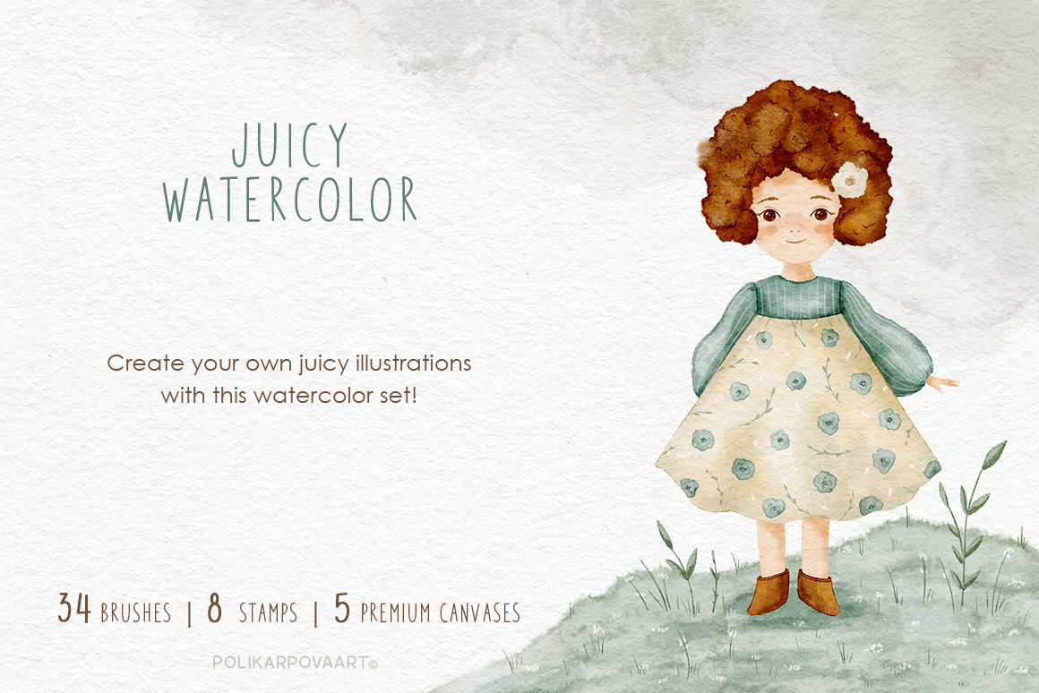 "Juicy Watercolor" - realistic watercolor brushes and canvases for Procreate