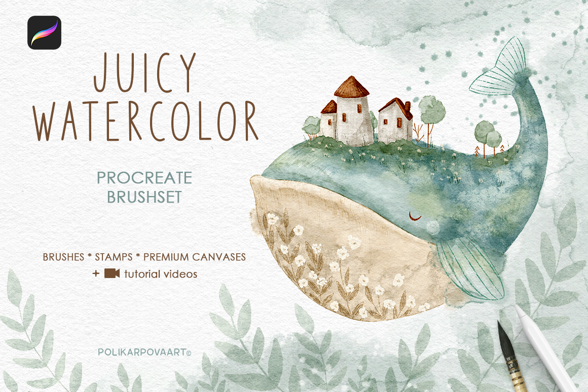 "Juicy Watercolor" - realistic watercolor brushes and canvases for Procreate