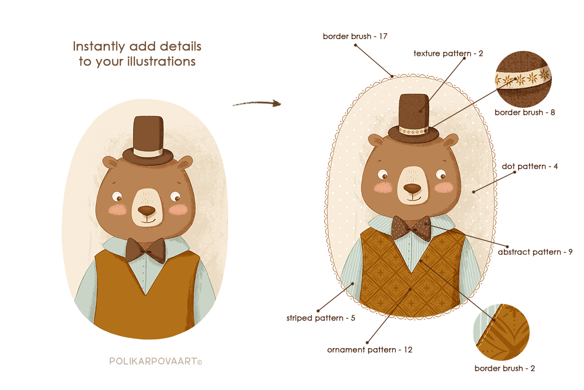 "Pattern Brushes" - set of brushes patterns and borders for Procreate