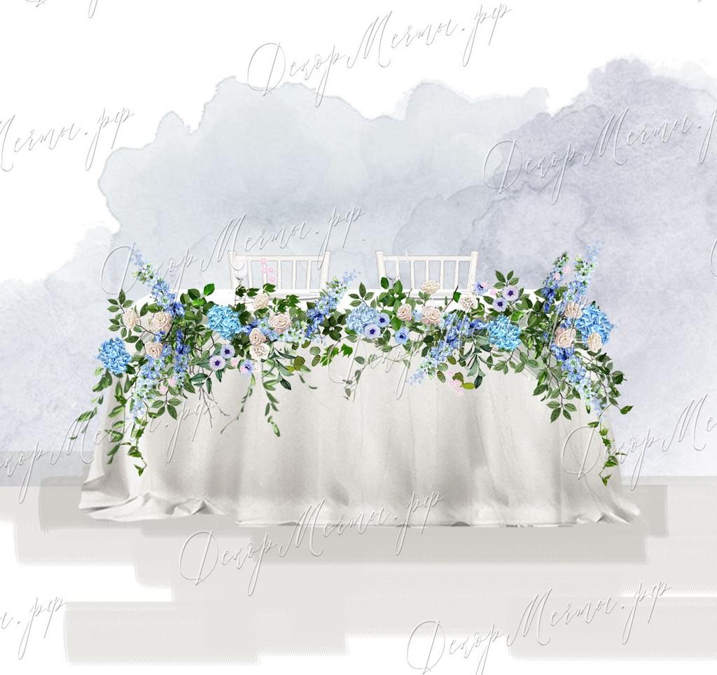 ПРЕЗИДИУМ с настольной ниспадающей голубой композицией