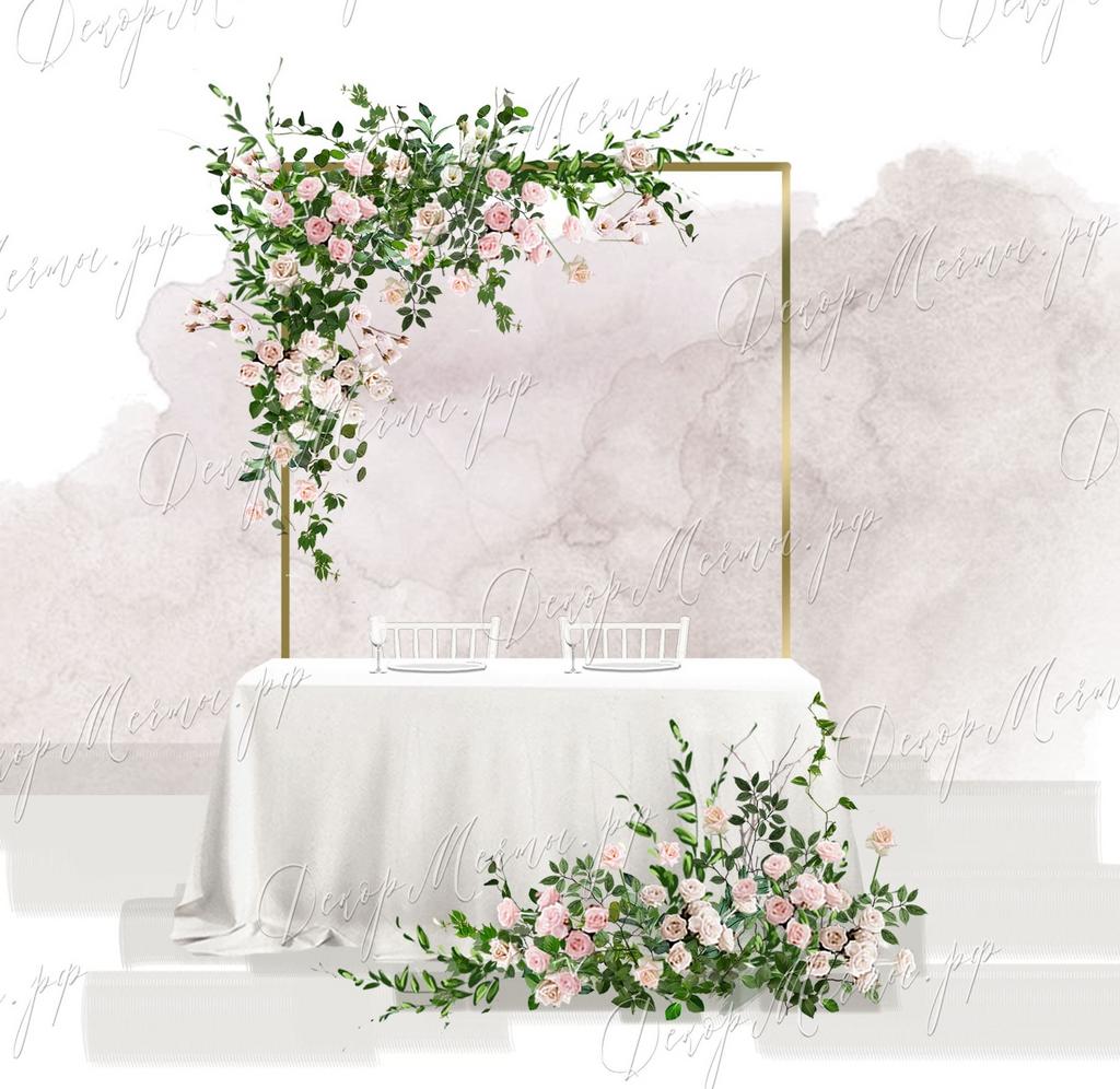 ПРЕЗИДИУМ и арка металлическая с розовыми цветами