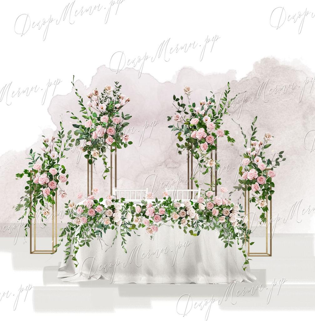 ПРЕЗИДИУМ и стойки с розовыми цветами