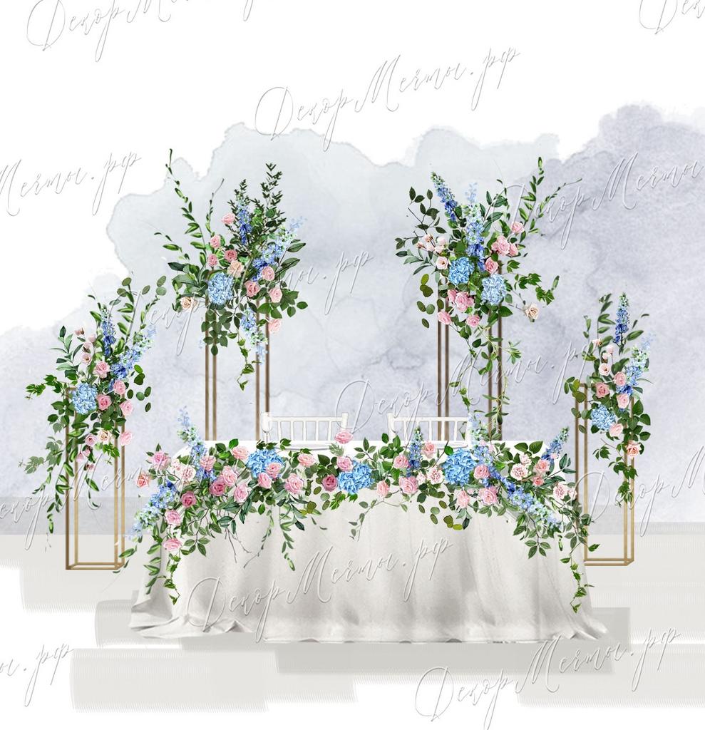 ПРЕЗИДИУМ и стойки с цветами акварель