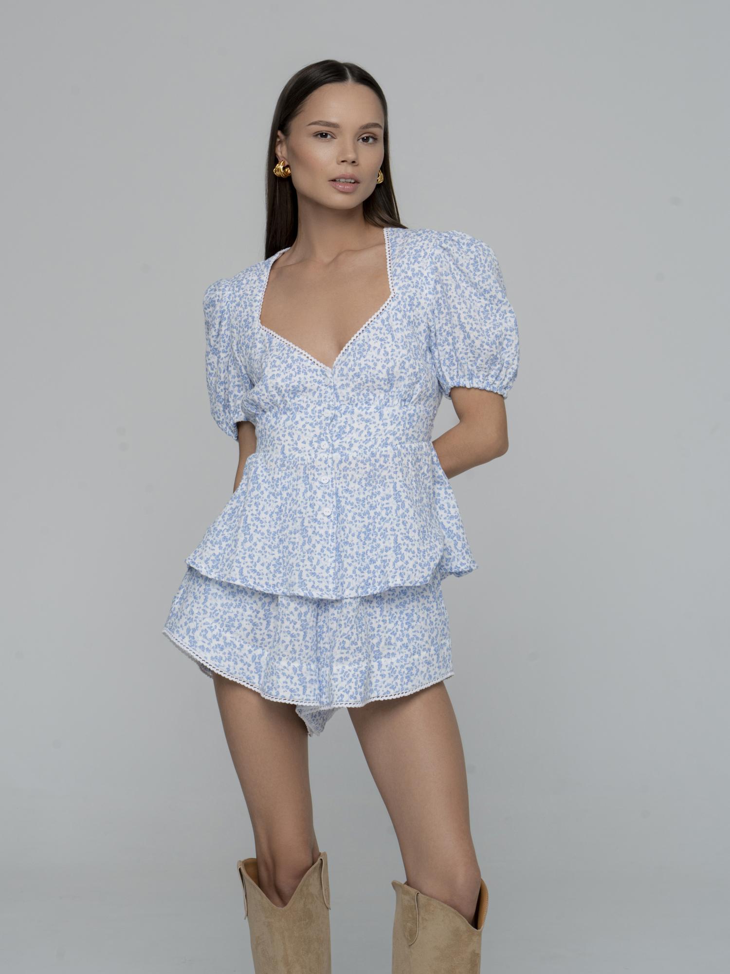 Блуза с баской муслин Blue