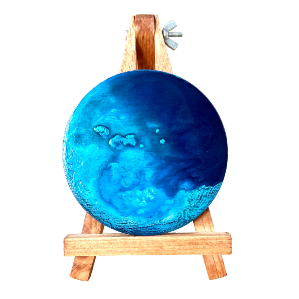 Картина-магнит на дереве "Синева" . Акрил, ручная работа. 9 см