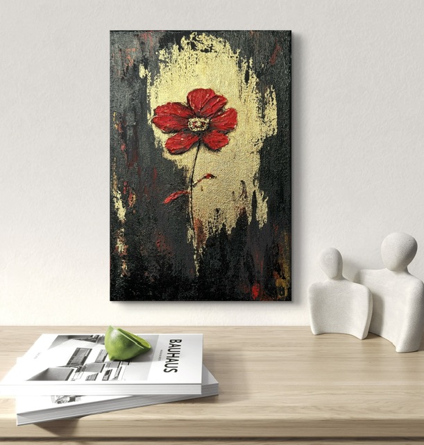 «Дыхание солнца» — фактурная картина с золотой поталью, 3D текстура, 30x20 см