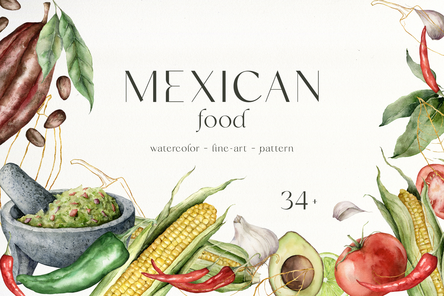 Watercolor Mexican food collection