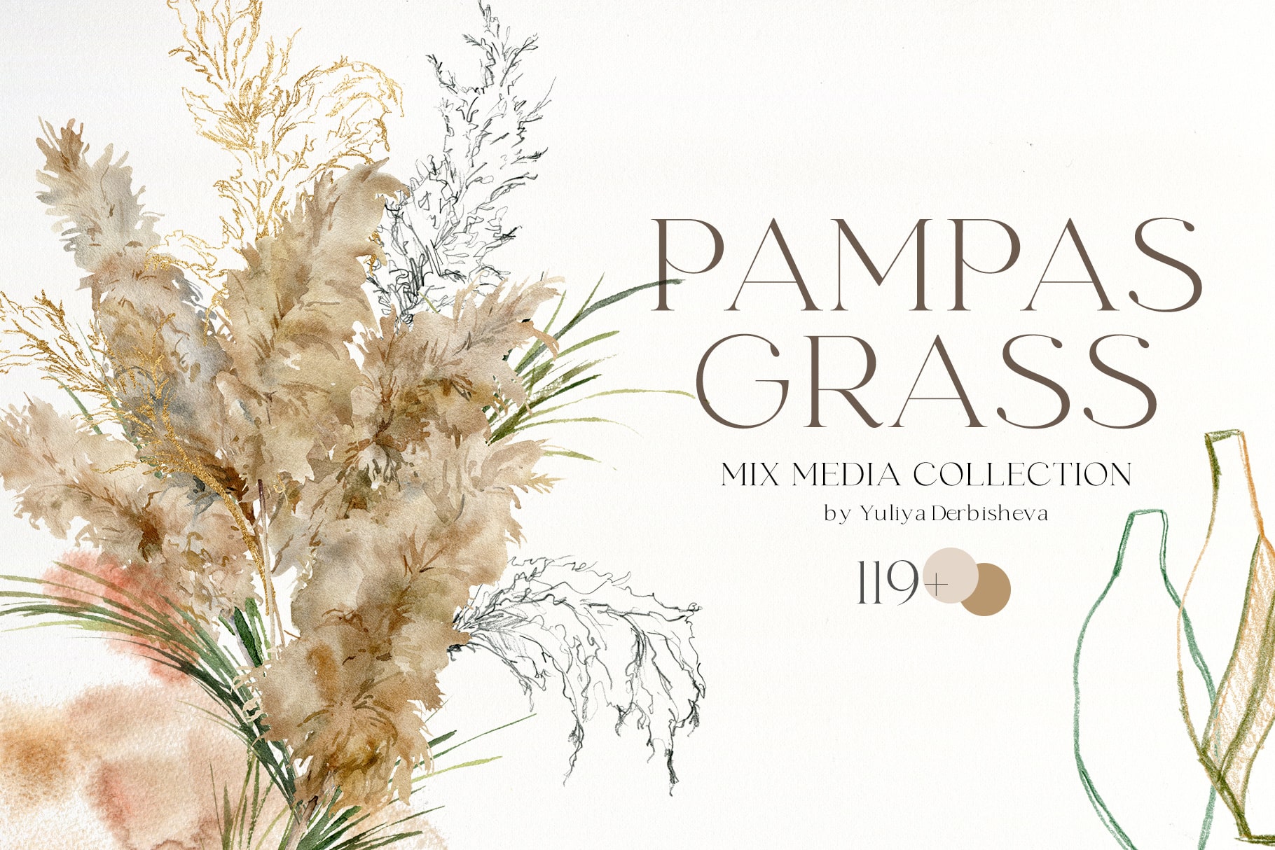 Pampas Grass watercolor botanical Illustrations & design