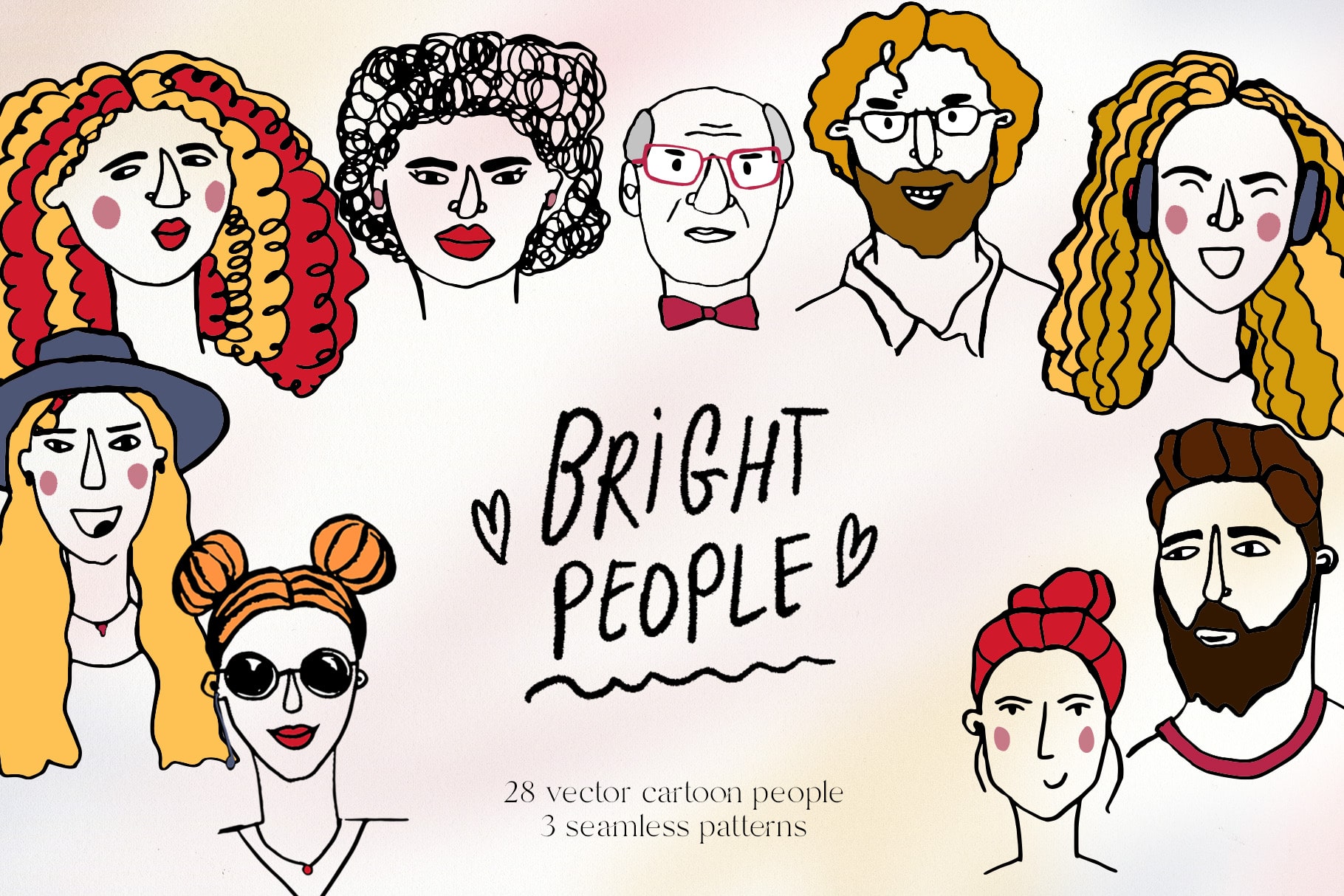 Bright People Vector Hand-Drawn Cartoon Faces