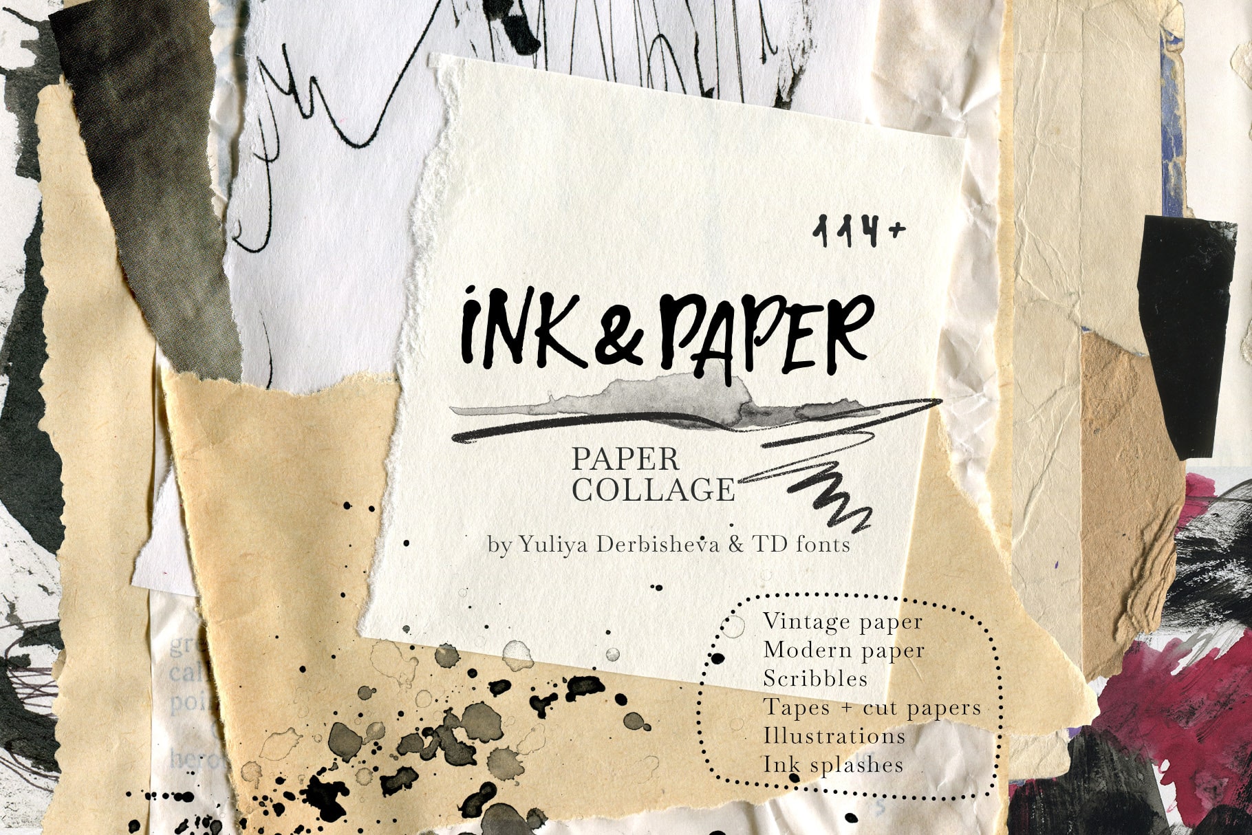 Ink & Paper collage elements mix media abstract backgrounds