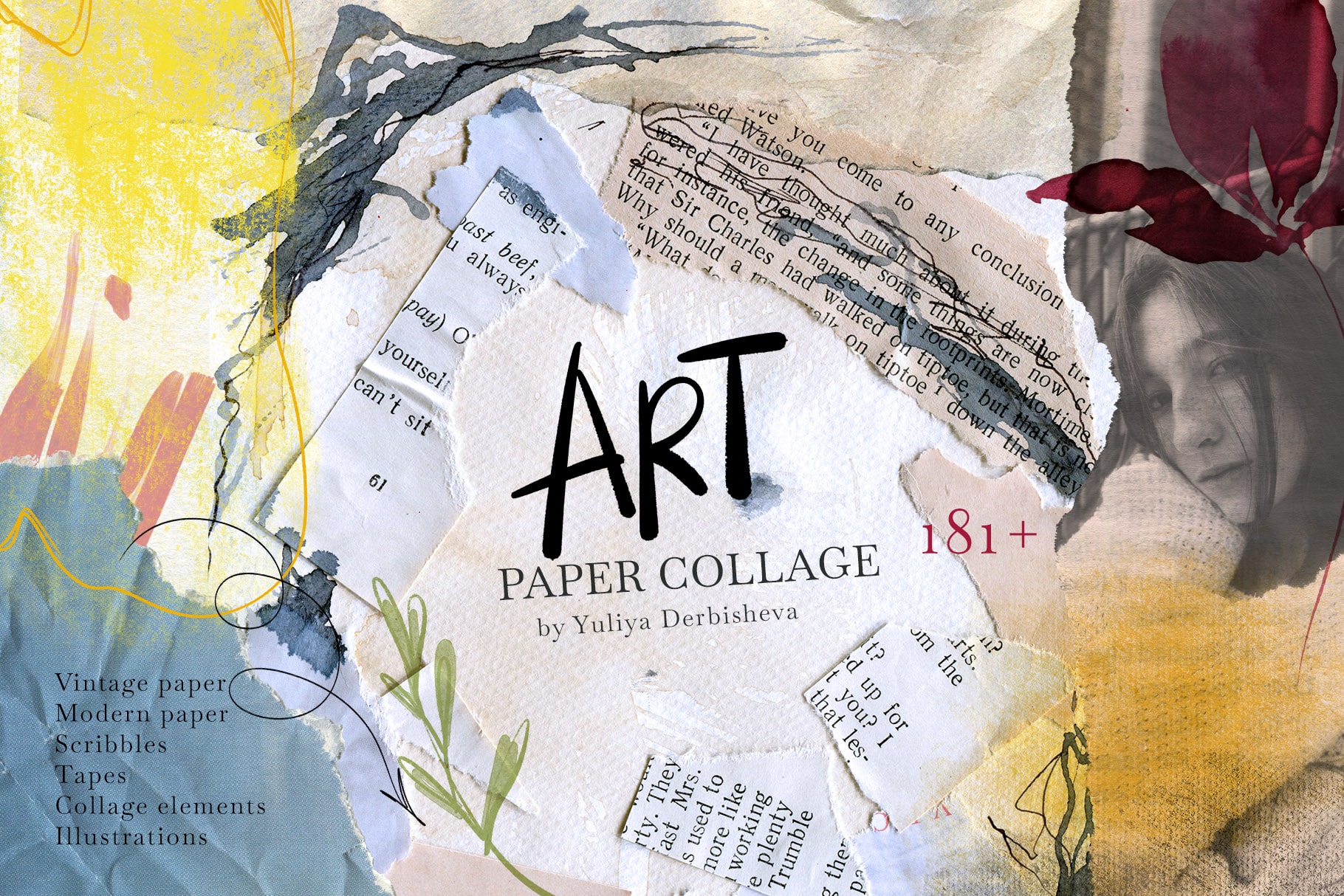 Art Paper Collage mix media elements for design: vintage & modern Art