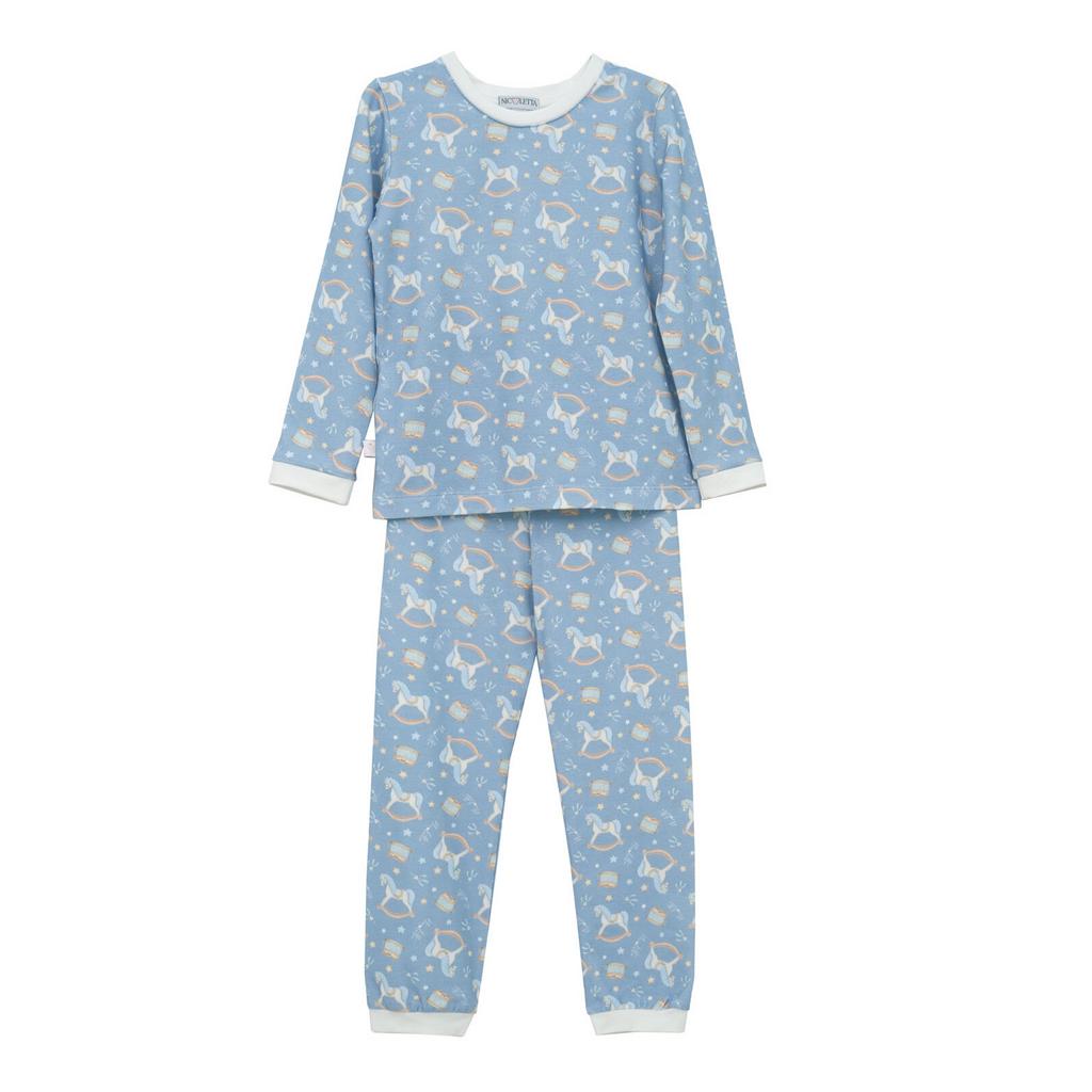 Пижама «Лошадки» (лонгслив и штаны), синяя заливка