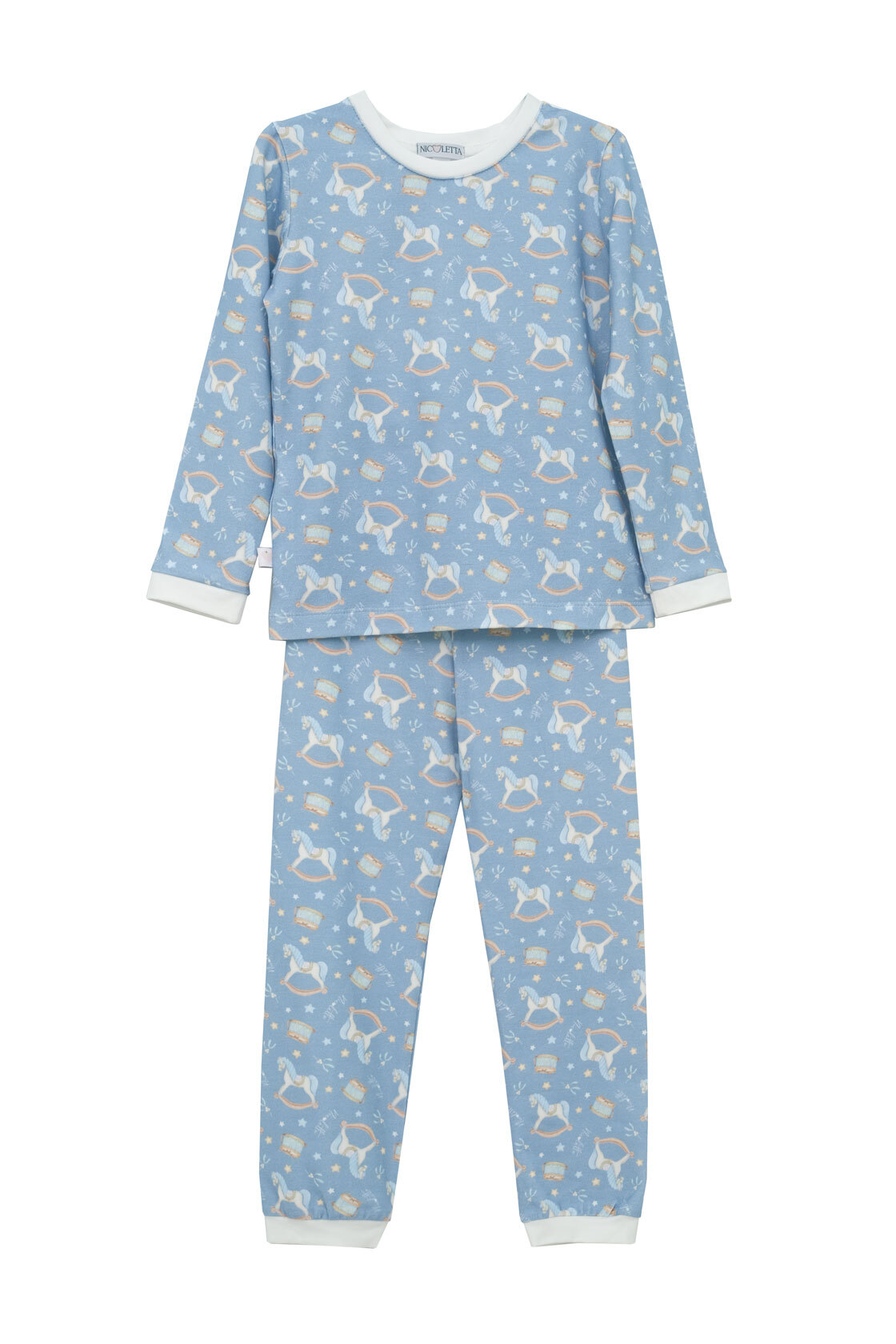 Пижама «Лошадки» (лонгслив и штаны), синяя заливка