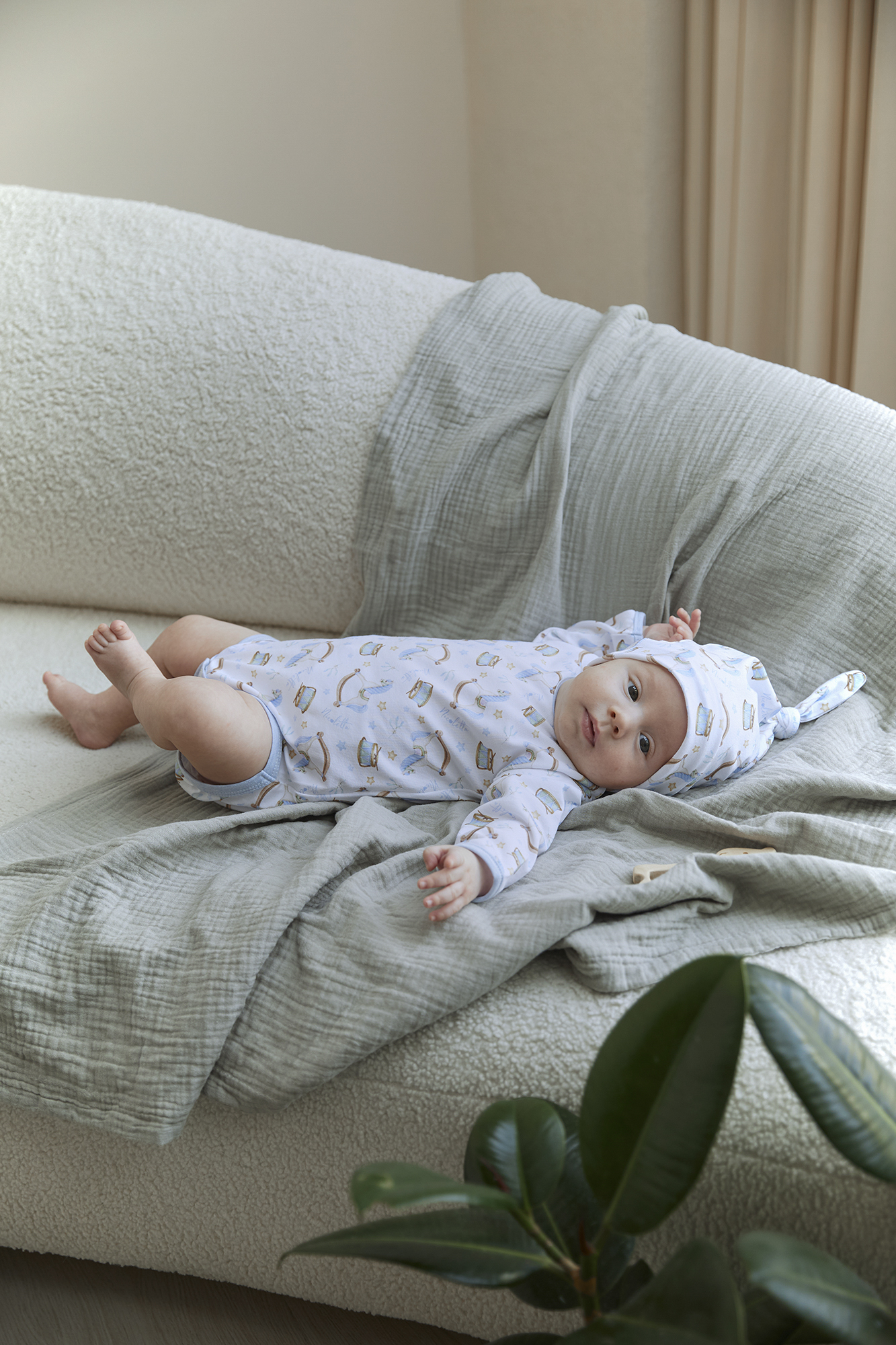 Боди-лонгслив «Лошадки», голубой кант