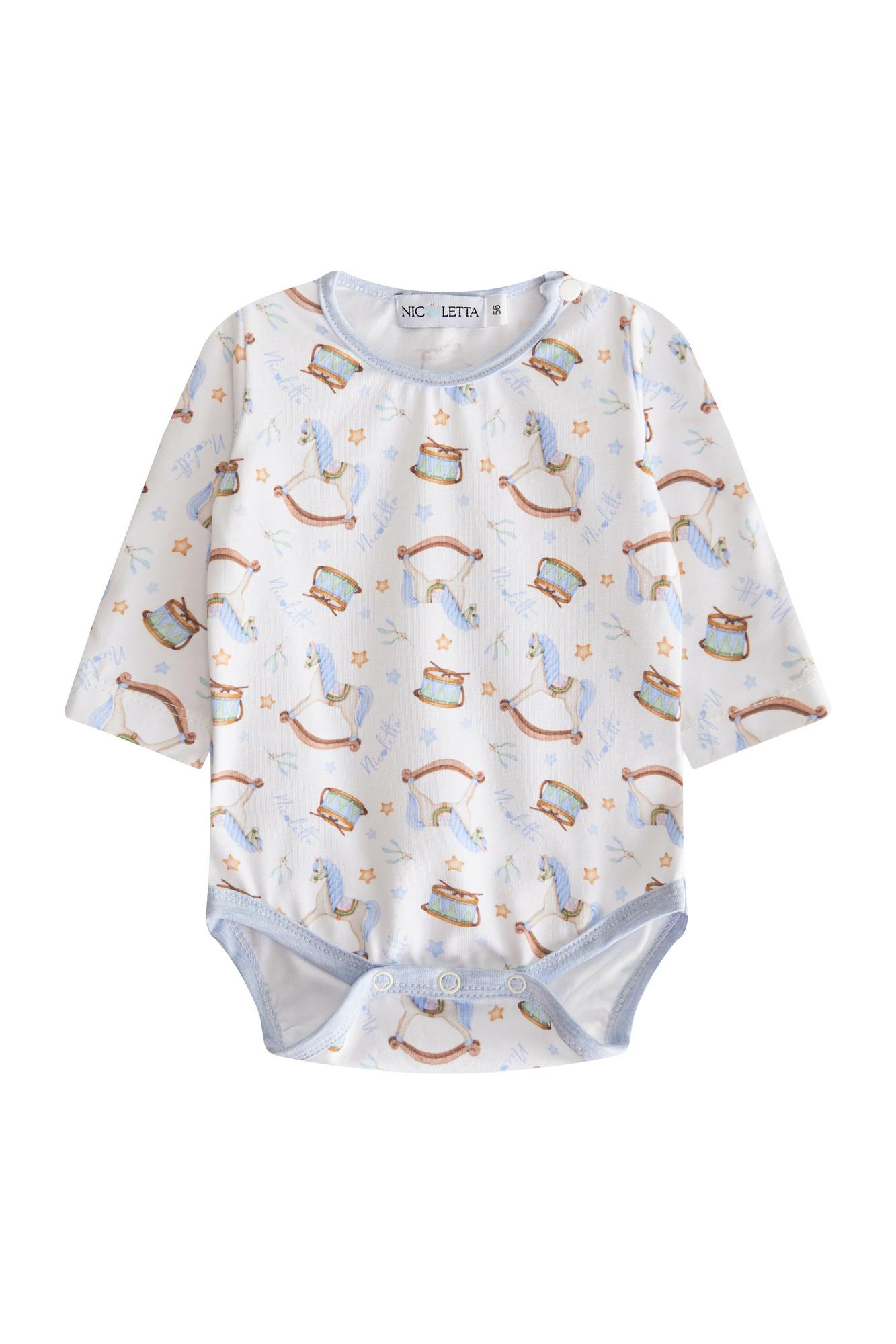 Боди-лонгслив «Лошадки», голубой кант