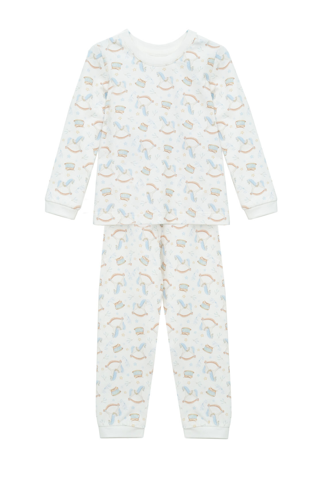 Пижама «Лошадки» (лонгслив и штаны), белая заливка