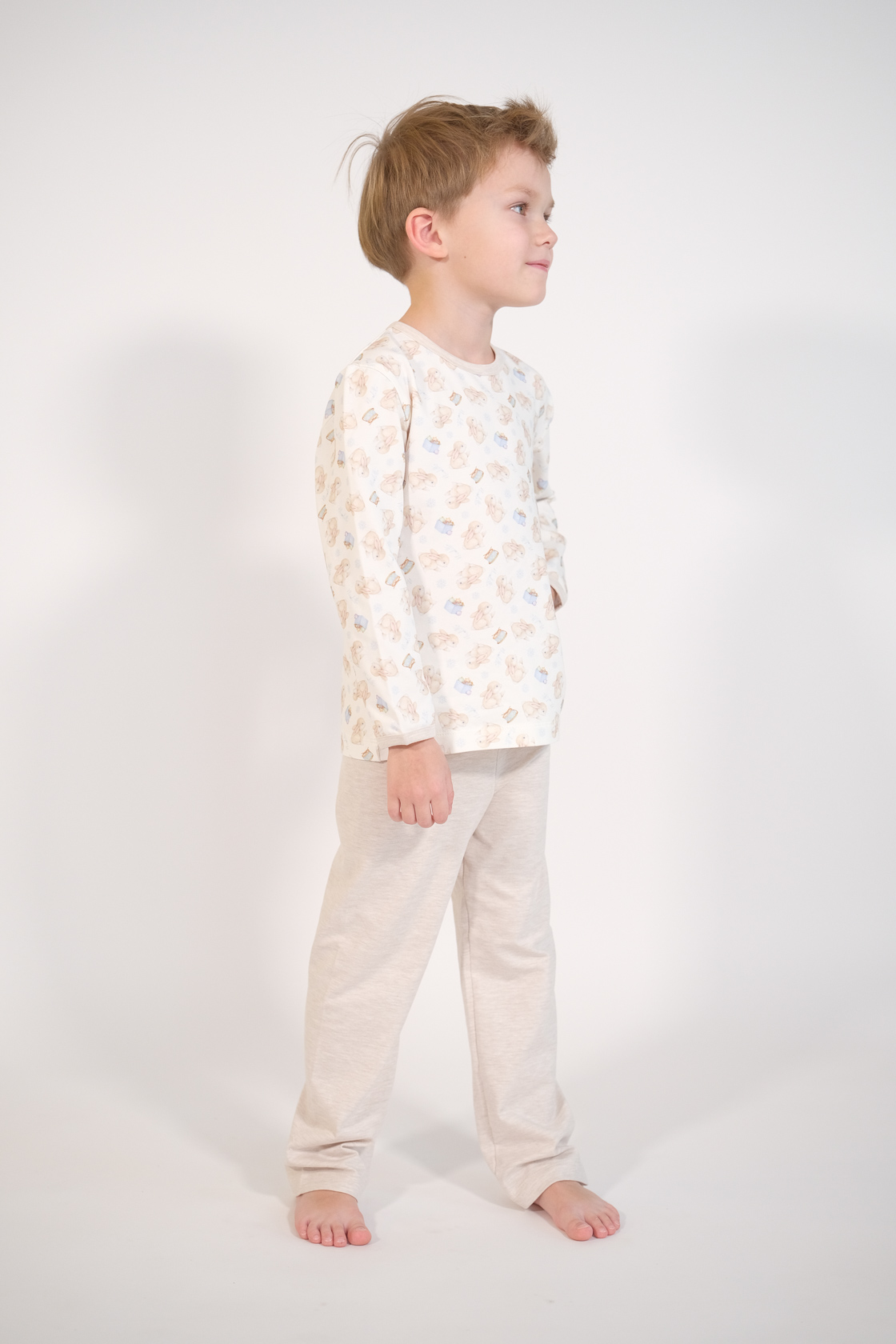 Пижама «Голубой заяц», бежевая (лонгслив и штаны)