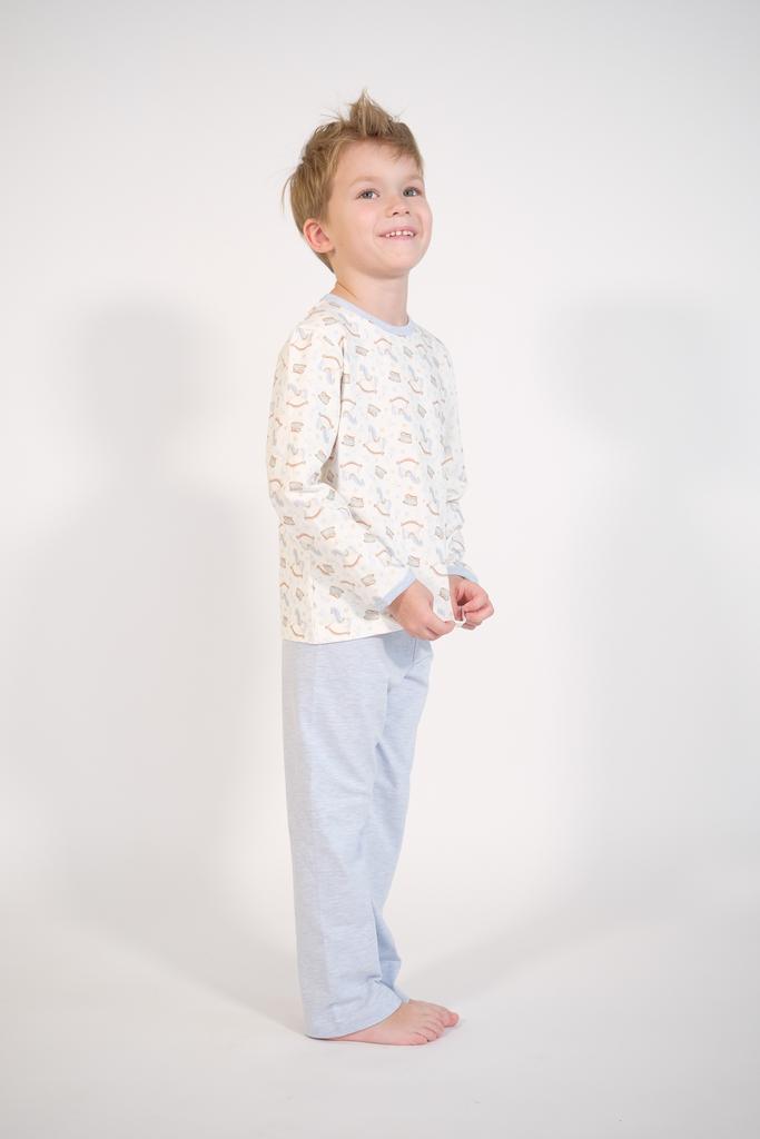 Пижама «Лошадки» (лонгслив и штаны) комбинированная, белая заливка/голубой меланж